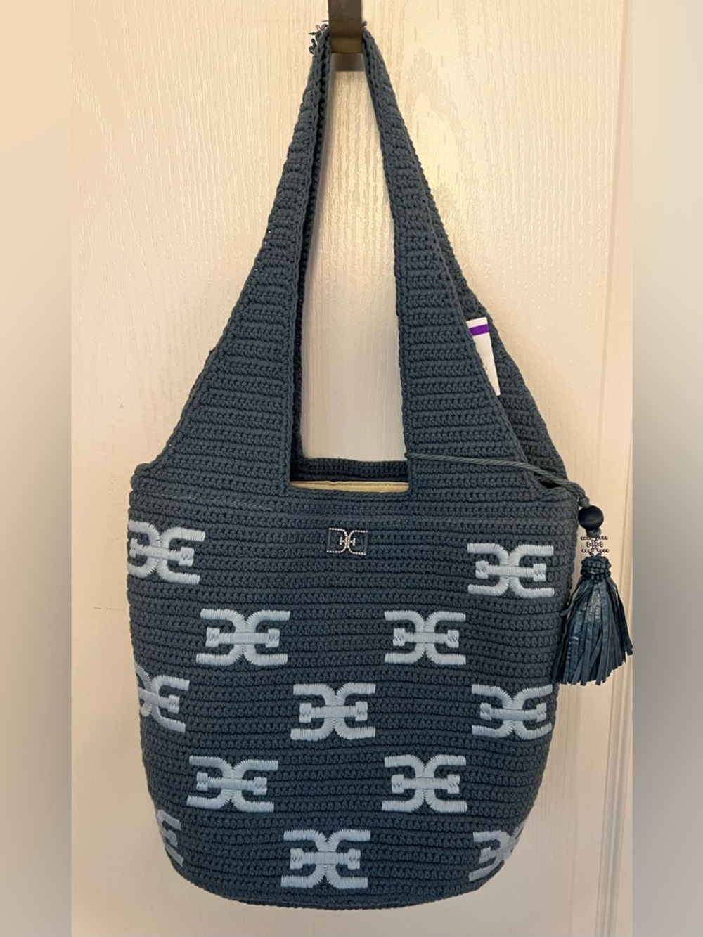 Sam Edelman Charcoal blue Crochet Logo Tote